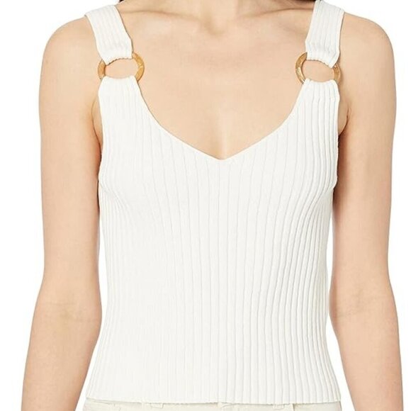 Club Monaco Size M Off White / Ivory Knit Sweater Tank with Resin Ring Accents - Picture 1 of 12